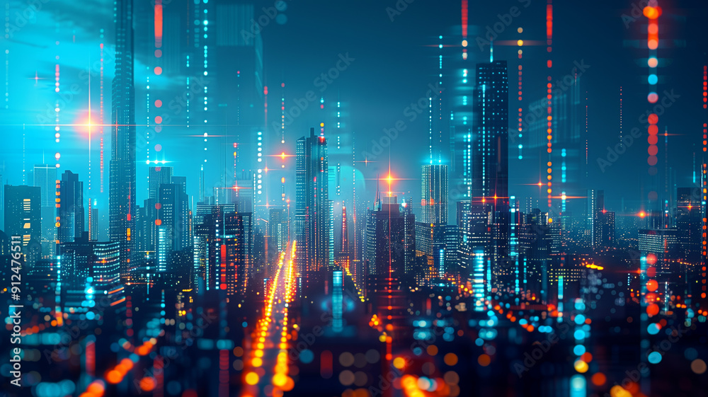 A sleek virtual futuristic metaverse city skyline at dusk A sleek virtual futuristic metaverse city skyline at dusk