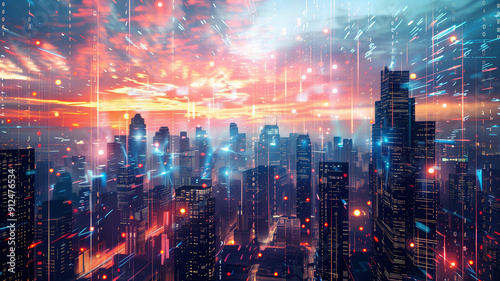 Wallpaper Mural A sleek virtual futuristic metaverse city skyline at dusk Torontodigital.ca