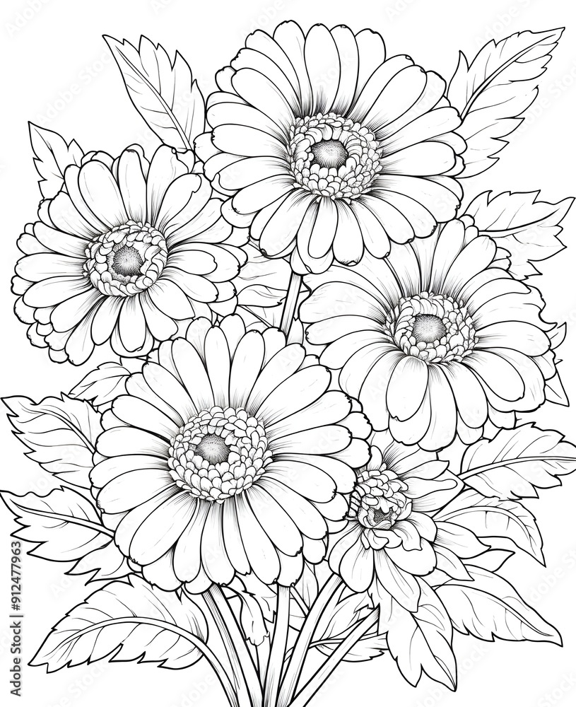 flower outline illustration coloring book page design, flower black and white line art drawing coloring book pages for children and adults,Line art garden flowers set. Botanical illustration