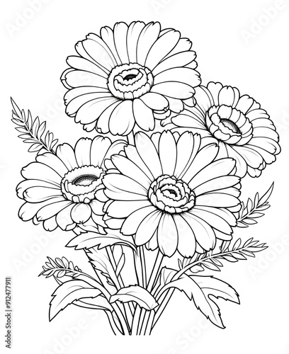 flower outline illustration coloring book page design, flower black and white line art drawing coloring book pages for children and adults,Line art garden flowers set. Botanical illustration