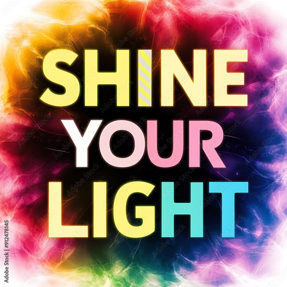 Fototapeta premium Shine Your Light colorful background and text (T-shirt Design Motivational Quote, Illustration ,Typography)