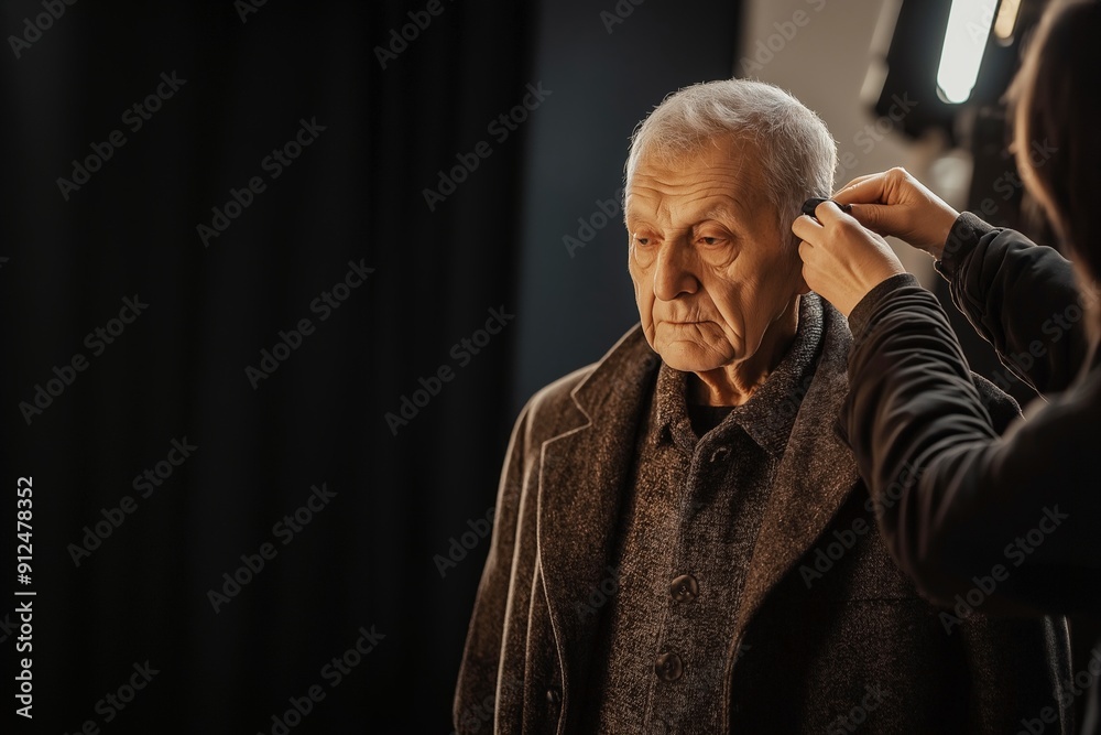 Elderly man with white hair, put on headphones, gray sweater, brown scarf, indoor setting, high quality, thoughtful expression, senior fashion, candid moment, copy space
Elderly man with white hair, put on headphones, gray sweater, brown scarf, indoor setting, high quality, thoughtful expression, senior fashion, candid moment, copy space