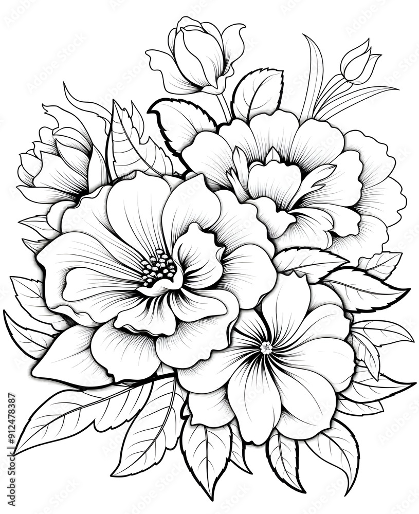 flower outline illustration coloring book page design, flower black and white line art drawing coloring book pages for children and adults,Line art garden flowers set. Botanical illustration flower outline illustration coloring book page design, flower black and white line art drawing coloring book pages for children and adults,Line art garden flowers set. Botanical illustration
