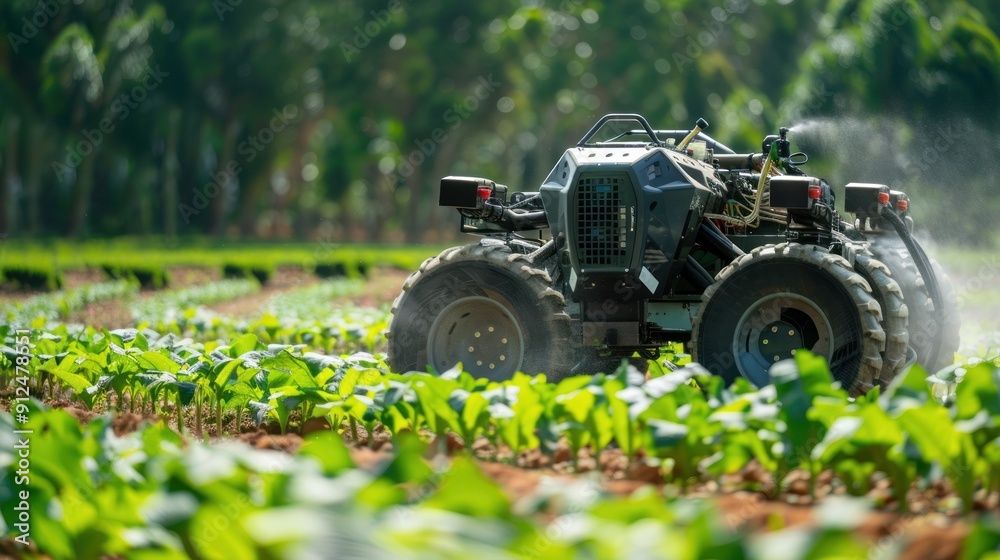 Fototapeta premium Agricultural Tractor Spraying Crops in a Field
