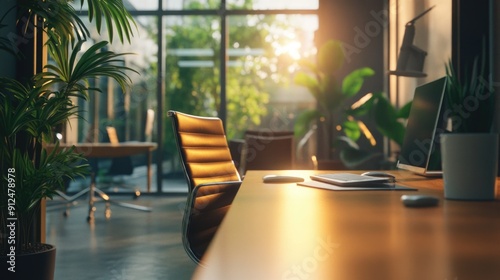 A desk with a laptop and a plant placed in front of a window, ideal for working or studying