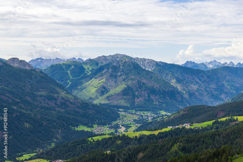 Hiking in Ciampedie near Catinaccio mountain following the path to Malga Vael - Val di Fassa - Italy