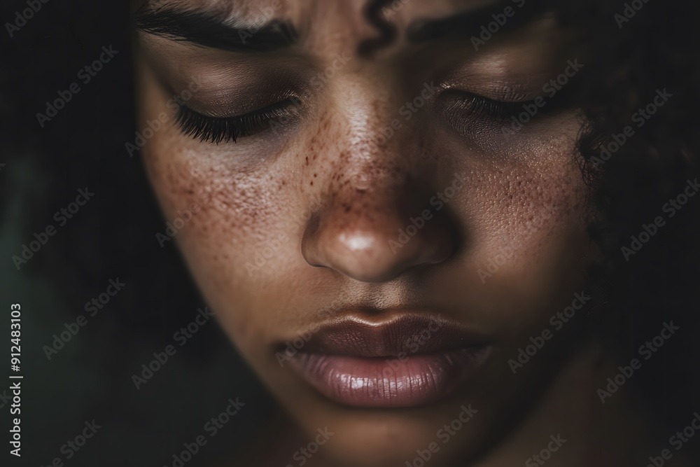 A person with deeply sad expression A person with deeply sad expression