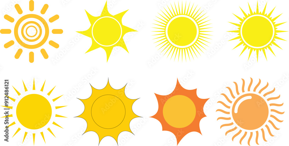Yellow sun icon collection Yellow sun icon collection