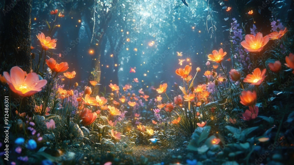 Enchanted garden filled with vibrant mythical flowers and glowing ethereal fairies captured in a whimsical watercolor style painting This dreamlike scene evokes a sense of wonder beauty Enchanted garden filled with vibrant mythical flowers and glowing ethereal fairies captured in a whimsical watercolor style painting This dreamlike scene evokes a sense of wonder beauty