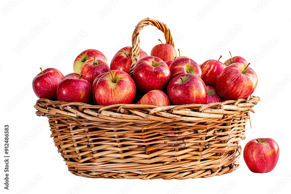 Basket of freshly picked apples from an orchard isolated on clear white background displaying freshness Basket of freshly picked apples from an orchard isolated on clear white background displaying freshness