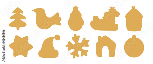 Christmas gingerbread cookie silhouette. Holiday templates for cutter craft machine. Cut shape for stencil isolated on white background. Flat cute vector illustration