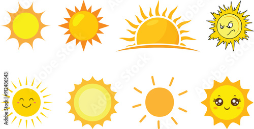 Yellow sun icon collection