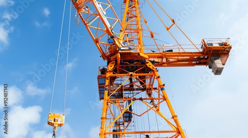 Tower crane lifting large signage for a commercial building, urban advertising Tall and powerful, precise and efficient, commercial construction