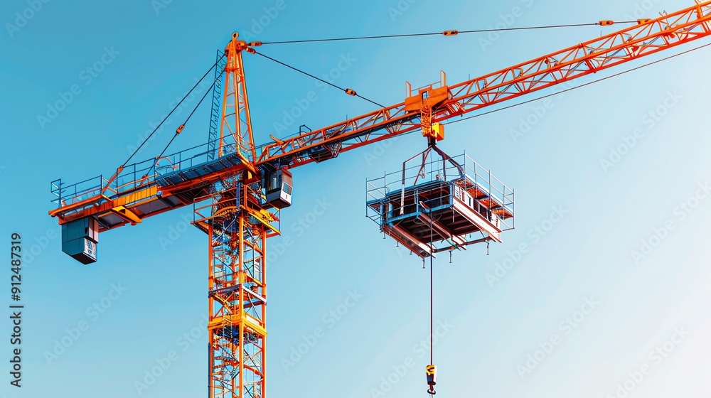 Tower crane lifting prefabricated units for an apartment complex, residential project Tall and powerful, precise and efficient, modern housing Tower crane lifting prefabricated units for an apartment complex, residential project Tall and powerful, precise and efficient, modern housing