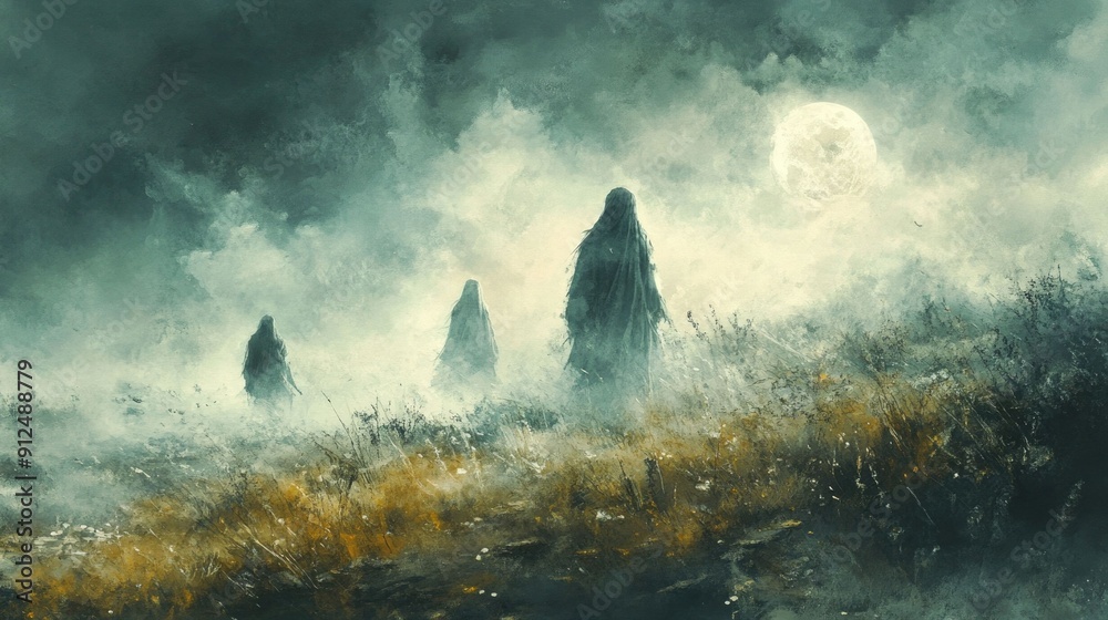 Ghostly specters wraiths and phantoms wandering an ancient and abandoned battlefield cloaked in a haunting ethereal watercolor style atmosphere Ghostly specters wraiths and phantoms wandering an ancient and abandoned battlefield cloaked in a haunting ethereal watercolor style atmosphere