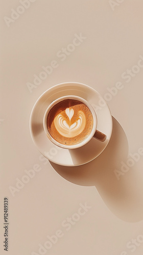 Top View of Latte Art Coffee in a White Cup