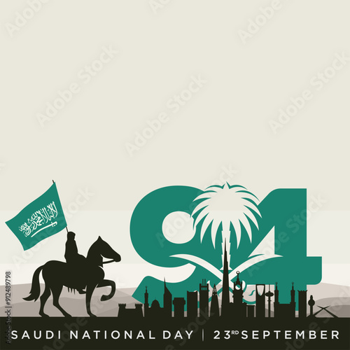 94 Saudi National Day. 23rd September. Arabic Text: Our National Day. Kingdom of Saudi Arabia. Vector Illustration. 