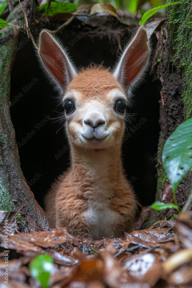 A shy paca peeking out from its burrow, feeling safe and secure in its rainforest home, A shy paca peeking out from its burrow, feeling safe and secure in its rainforest home,