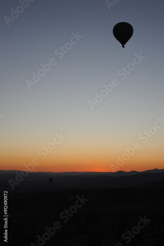 Hot air balloons at sunrise in Cappadocia, Türkiye (Turkey)