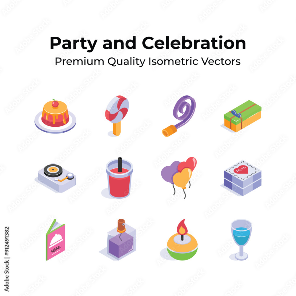 Take a look at this creatively crafted party and celebration isometric icons Take a look at this creatively crafted party and celebration isometric icons