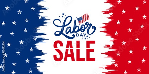 Labor Day sale banner, vector, template, sign, poster, printable with abstract american flag background, USA 
for email, flyer, website, social media, cover, header, 
post