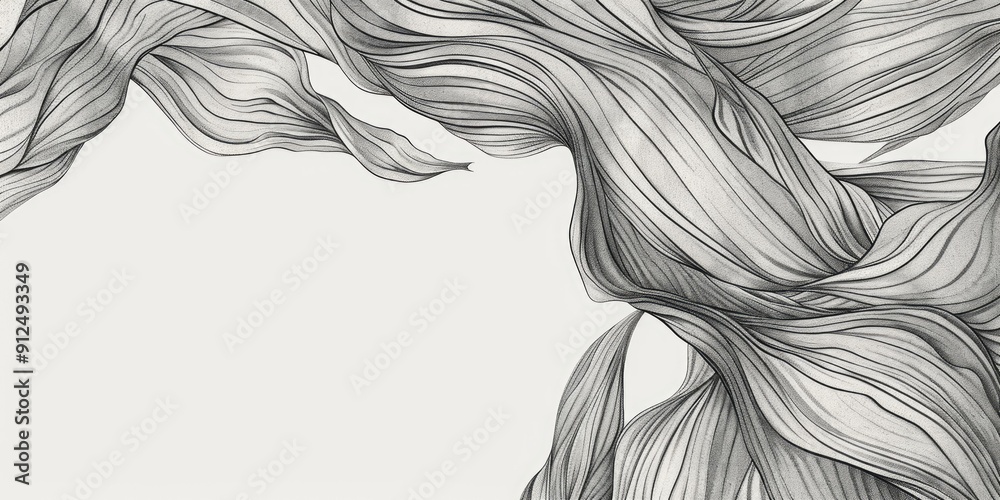 Fototapeta premium Abstract grayscale drawing of flowing lines.
