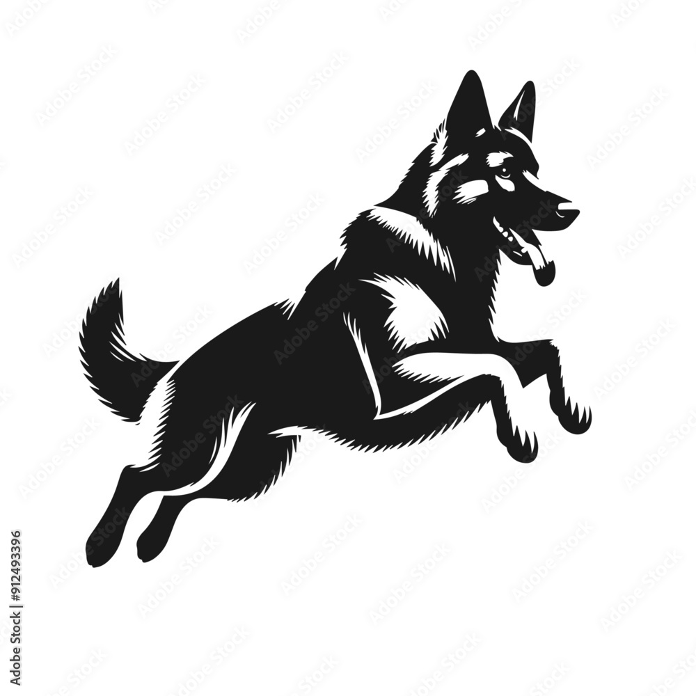 Clean black and white vector silhouette of a Shepherd isolated on a white background Clean black and white vector silhouette of a Shepherd isolated on a white background