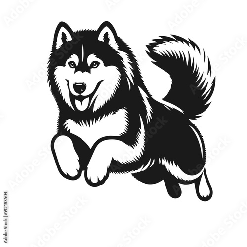 Clean black and white vector silhouette of a husky isolated on white background