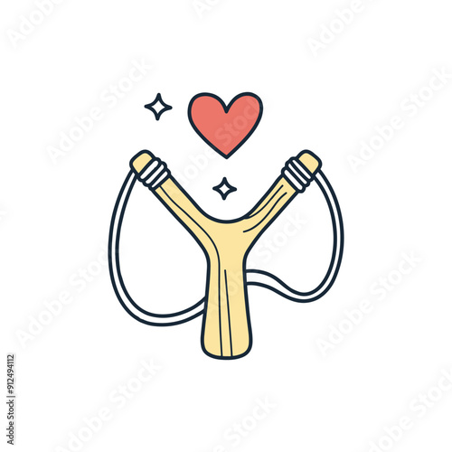 Simple drawing of wooden slingshot throw a heart