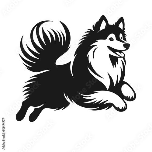 Clean black and white vector silhouette of a husky isolated on white background