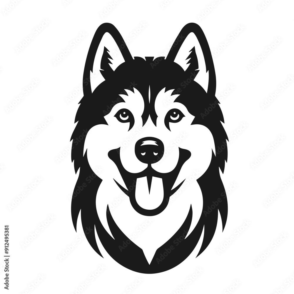 Clean black and white vector silhouette of a husky isolated on white background Clean black and white vector silhouette of a husky isolated on white background