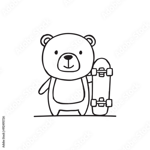 Simple drawing honey bear stand holding skateboard