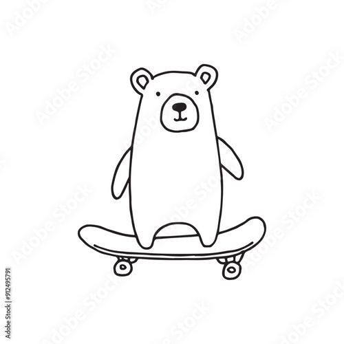 Simple drawing honey bear riding a skateboard