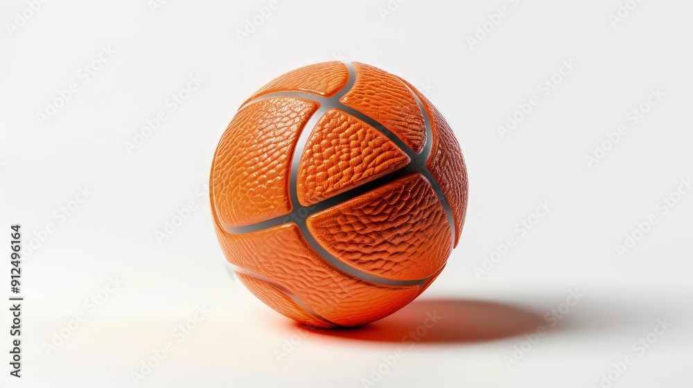Obraz premium A vibrant orange basketball icon, textured like leather, floating on a white background with a soft shadow.