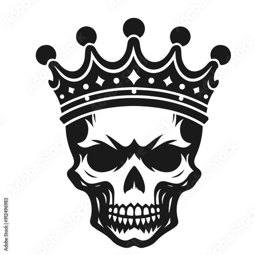 Clean black and white vector silhouette of a skull in crown isolated on white background