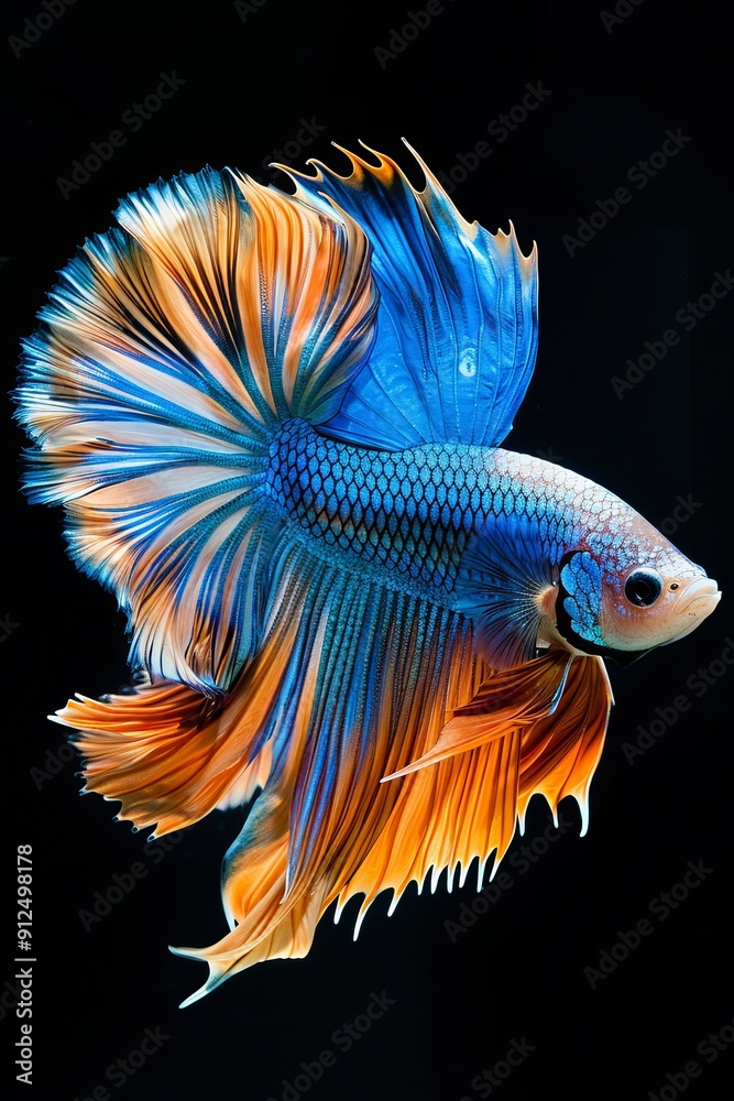 Fototapeta premium beautiful blue aqua orange Siamese fighting fish