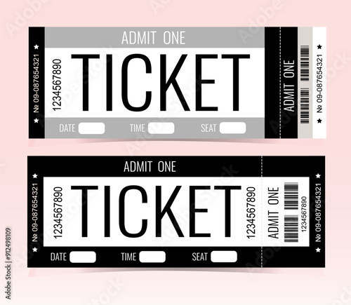 Tickets admit one grey and black, ticket design, pass, event, vector