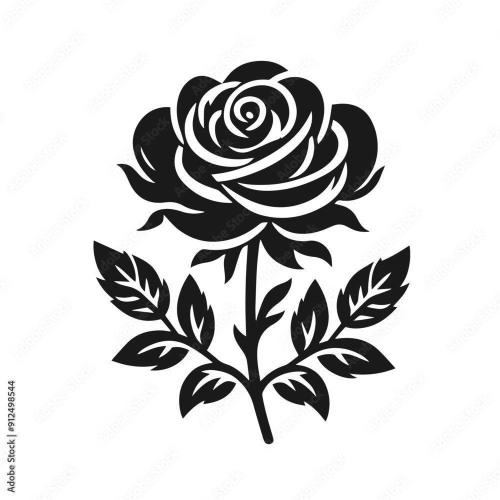 Clean black and white vector silhouette of a rose isolated on white background Clean black and white vector silhouette of a rose isolated on white background