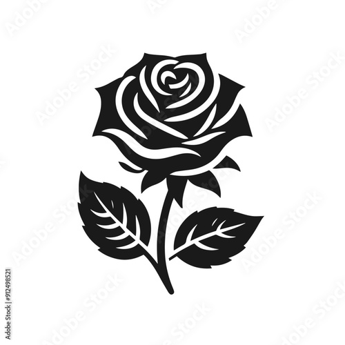 Clean black and white vector silhouette of a rose isolated on white background