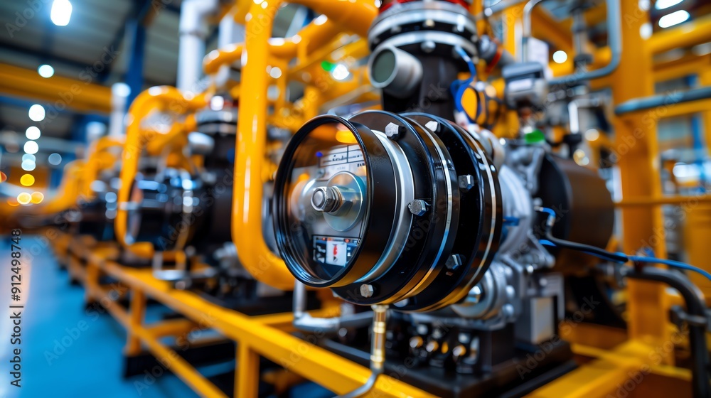 Fototapeta premium Industrial air compressor used in a chemical plant, hazardous environment Powerful and durable, efficient and essential, safety equipment