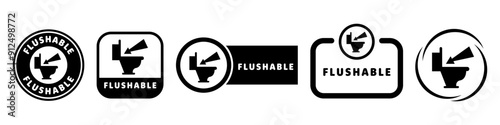 Flushable sign. Vector collection of labels for wet toilet wipes.