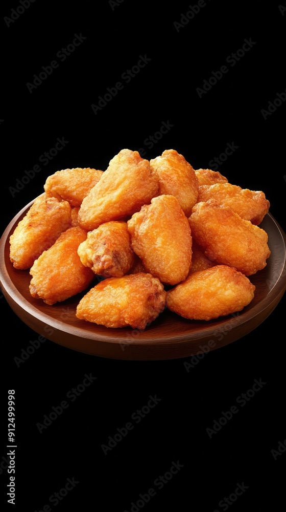 Golden Crispy Chicken Wings Served on a Dark Wooden Platter Golden Crispy Chicken Wings Served on a Dark Wooden Platter
