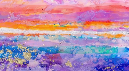 Abstract Watercolor Art with Vibrant Colors and Glitter Accents