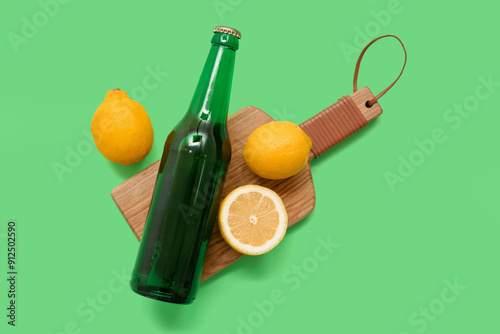 Bottle of fresh beer and wo...