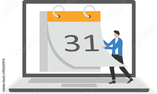 calendar and man, end of month or outgoing time

