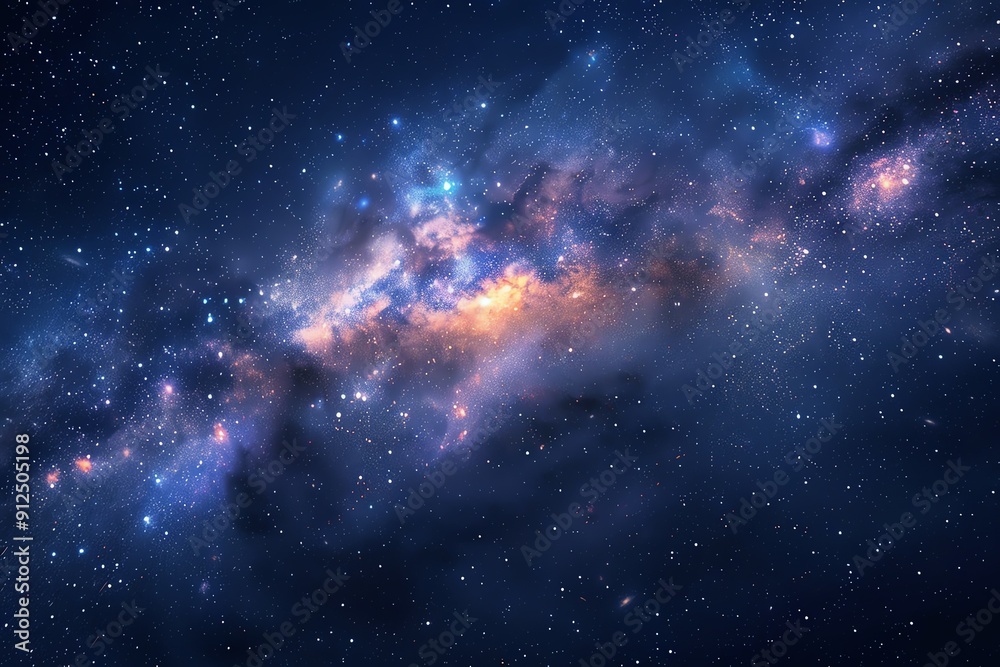 Naklejka premium A stunning view of a galaxy filled with vibrant colors and countless stars, showcasing the beauty of the cosmic universe.