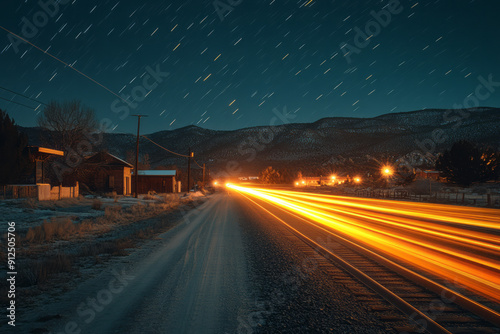 Futuristic Light Trails in a Starry Night Sky