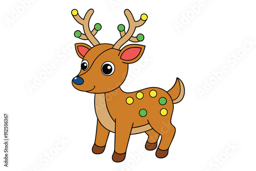 Cute Reindeer with Christmas Lights Vector Illustration Cartoon Logo photo