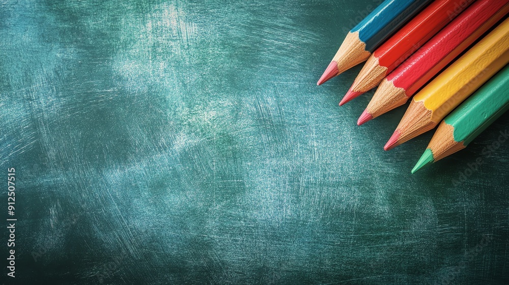 A vibrant collection of colored pencils arranged on a chalkboard background, perfect for educational and creative imagery. A vibrant collection of colored pencils arranged on a chalkboard background, perfect for educational and creative imagery.