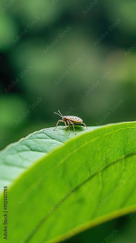 Close-Up View of a Tiny Insect Resting on a Green Leaf in Nature Close-Up View of a Tiny Insect Resting on a Green Leaf in Nature